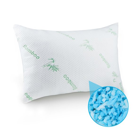Shredded Memory Foam Pillow, Cooling Bamboo pillow with Washable Pillowcases, Qu